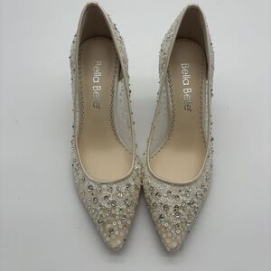 bella belle EVELYN IVORY Crystal & Sequin Illusion Mesh Sparkly Kitten Heels